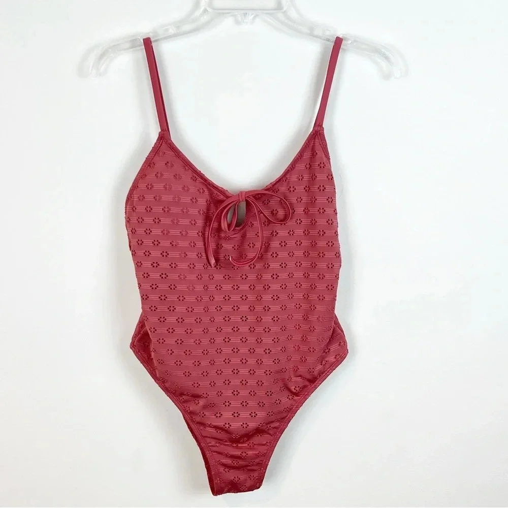 Xhilaration Mauve Eyelet One Piece Swimsuit Junior Medium M Cheeky Swim Bathing